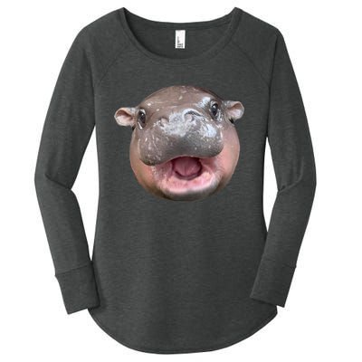 The Cute Baby Hippo Face Moo Deng Bouncy Pig Gift Women's Perfect Tri Tunic Long Sleeve Shirt