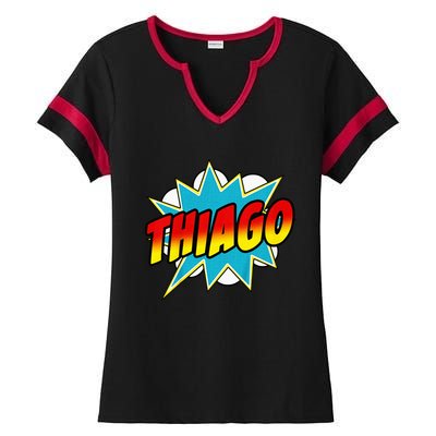 Thiago Comic Book Superhero Name Ladies Halftime Notch Neck Tee