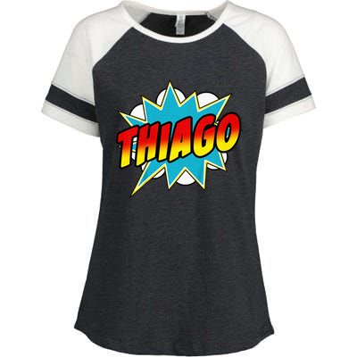 Thiago Comic Book Superhero Name Enza Ladies Jersey Colorblock Tee