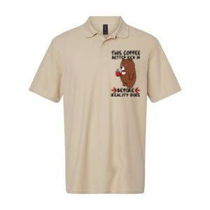 This Coffee Better Kick In Before Reality Does Stressed Coffee Bear Softstyle Adult Sport Polo