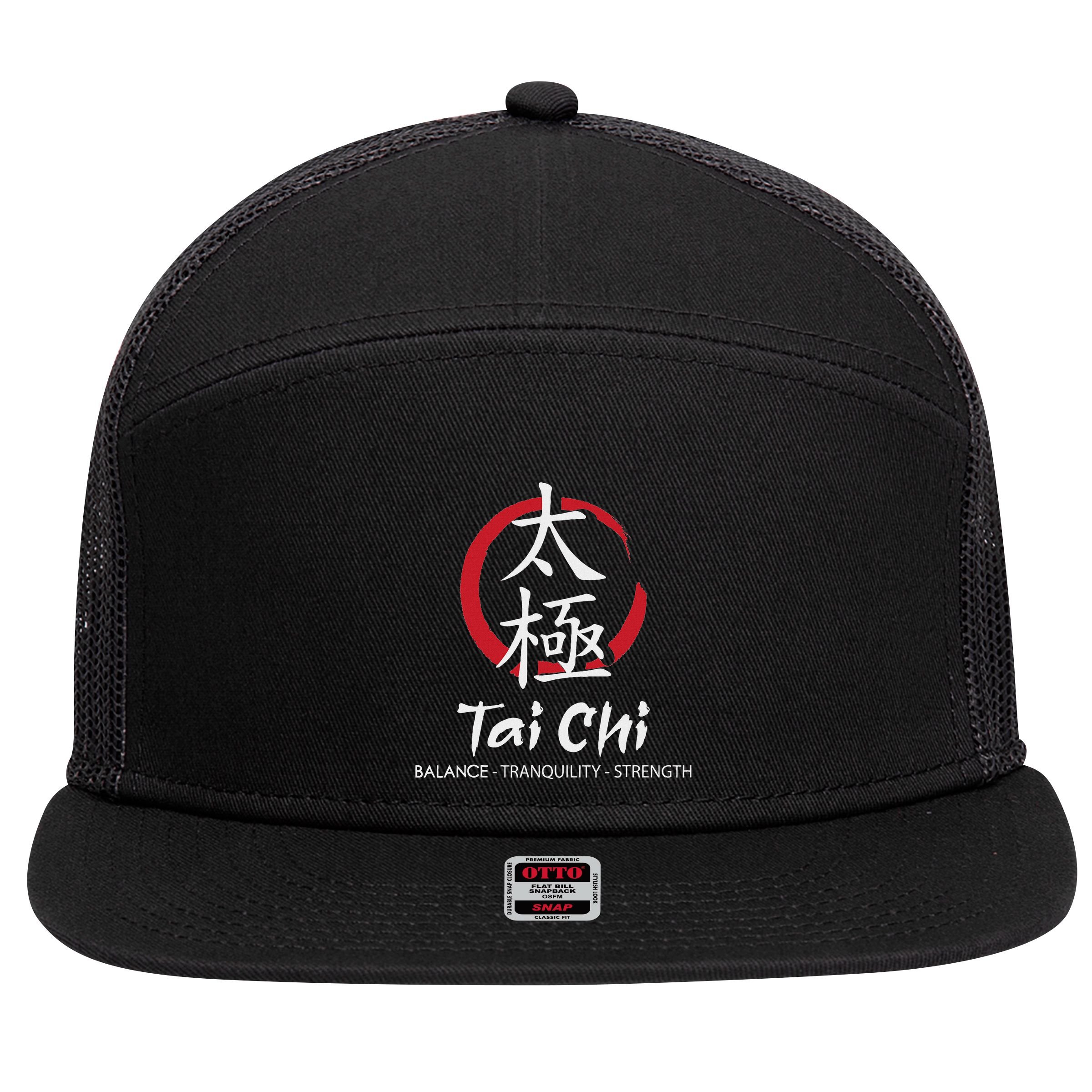 Tai Chi Body Mind Wellness Spiritual Yin Yang Martial Arts 7 Panel Mesh Trucker Snapback Hat