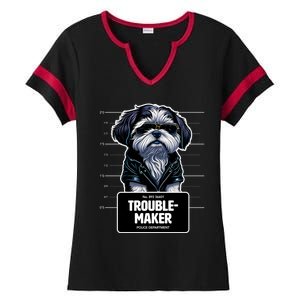 Troublemaker Cute Black Shih Tzu Puppy For Christmas Gift Ladies Halftime Notch Neck Tee