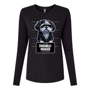 Troublemaker Cute Black Shih Tzu Puppy For Christmas Gift Womens Cotton Relaxed Long Sleeve T-Shirt