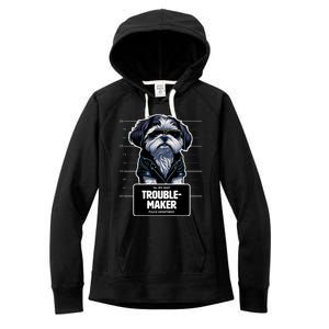 Troublemaker Cute Black Shih Tzu Puppy For Christmas Gift Women's Fleece Hoodie