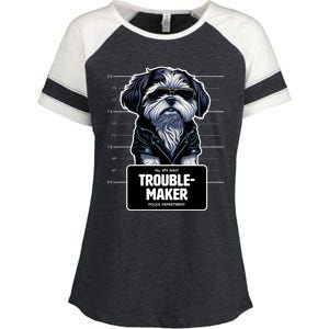 Troublemaker Cute Black Shih Tzu Puppy For Christmas Gift Enza Ladies Jersey Colorblock Tee