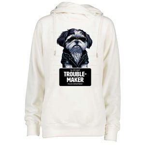 Troublemaker Cute Black Shih Tzu Puppy For Christmas Gift Womens Funnel Neck Pullover Hood