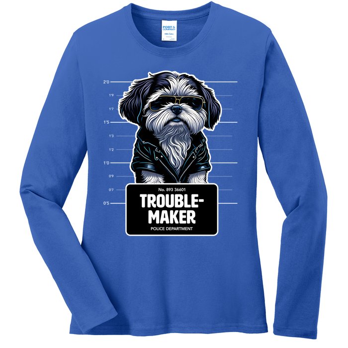 Troublemaker Cute Black Shih Tzu Puppy For Christmas Gift Ladies Long Sleeve Shirt