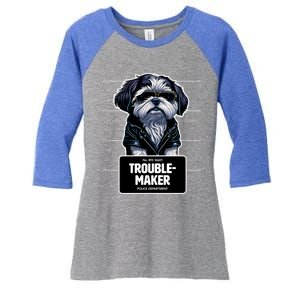 Troublemaker Cute Black Shih Tzu Puppy For Christmas Gift Women's Tri-Blend 3/4-Sleeve Raglan Shirt