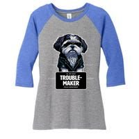 Troublemaker Cute Black Shih Tzu Puppy For Christmas Gift Women's Tri-Blend 3/4-Sleeve Raglan Shirt