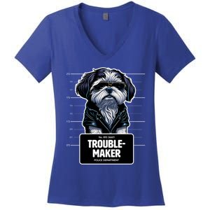 Troublemaker Cute Black Shih Tzu Puppy For Christmas Gift Women's V-Neck T-Shirt