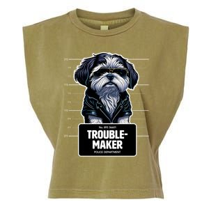 Troublemaker Cute Black Shih Tzu Puppy For Christmas Gift Garment-Dyed Women's Muscle Tee