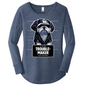 Troublemaker Cute Black Shih Tzu Puppy For Christmas Gift Women's Perfect Tri Tunic Long Sleeve Shirt