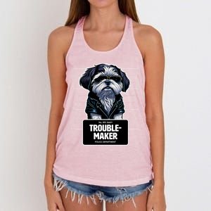 Troublemaker Cute Black Shih Tzu Puppy For Christmas Gift Women's Knotted Racerback Tank