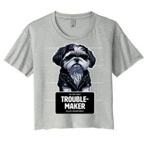 Troublemaker Cute Black Shih Tzu Puppy For Christmas Gift Women's Crop Top Tee