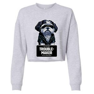 Troublemaker Cute Black Shih Tzu Puppy For Christmas Gift Cropped Pullover Crew