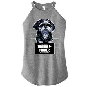 Troublemaker Cute Black Shih Tzu Puppy For Christmas Gift Women's Perfect Tri Rocker Tank