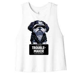 Troublemaker Cute Black Shih Tzu Puppy For Christmas Gift Women's Racerback Cropped Tank