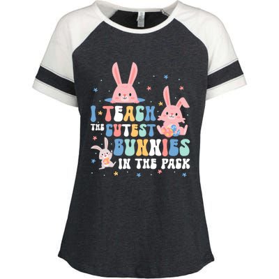 Teach Cutest Bunnies Easter Preschool Kindergarten Teacher Gift Enza Ladies Jersey Colorblock Tee