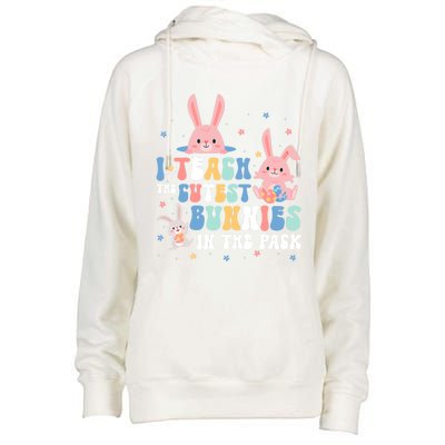 Teach Cutest Bunnies Easter Preschool Kindergarten Teacher Gift Womens Funnel Neck Pullover Hood