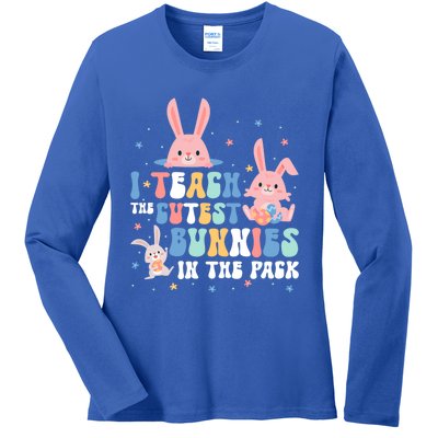 Teach Cutest Bunnies Easter Preschool Kindergarten Teacher Gift Ladies Long Sleeve Shirt