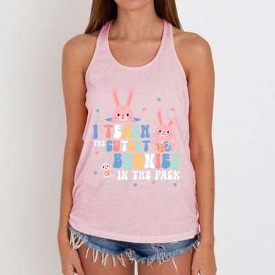 Teach Cutest Bunnies Easter Preschool Kindergarten Teacher Gift Women's Knotted Racerback Tank