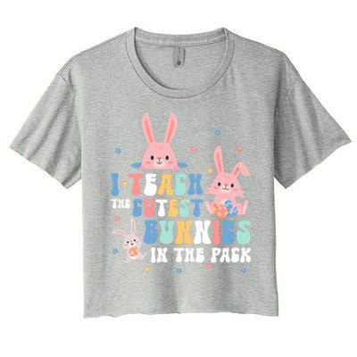 Teach Cutest Bunnies Easter Preschool Kindergarten Teacher Gift Women's Crop Top Tee