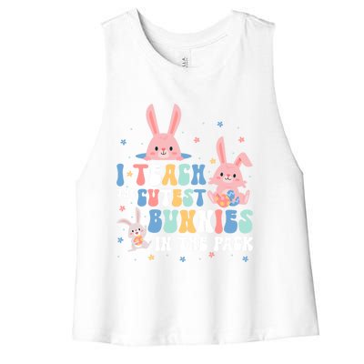 Teach Cutest Bunnies Easter Preschool Kindergarten Teacher Gift Women's Racerback Cropped Tank