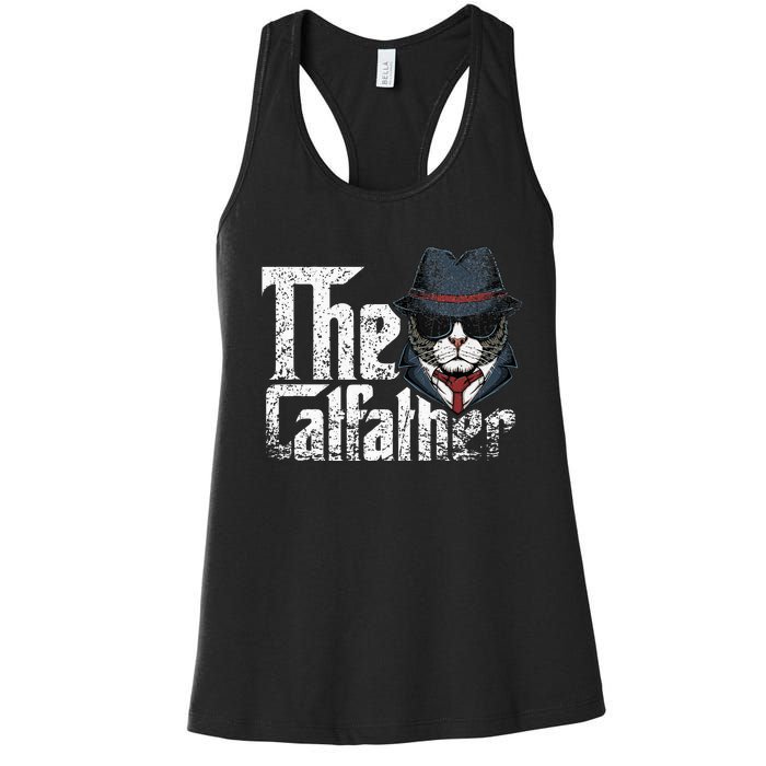 The Catfather Best Birthday Cat Dad Fathersday Funny Gift Women's Racerback Tank