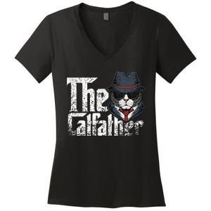 The Catfather Best Birthday Cat Dad Fathersday Funny Gift Women's V-Neck T-Shirt