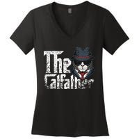 The Catfather Best Birthday Cat Dad Fathersday Funny Gift Women's V-Neck T-Shirt