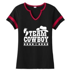 Team Cowboy Baby Gender Reveal Outfit Team Boy Gender Reveal Ladies Halftime Notch Neck Tee