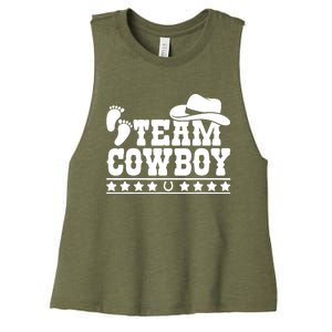 Team Cowboy Baby Gender Reveal Outfit Team Boy Gender Reveal Women's Racerback Cropped Tank