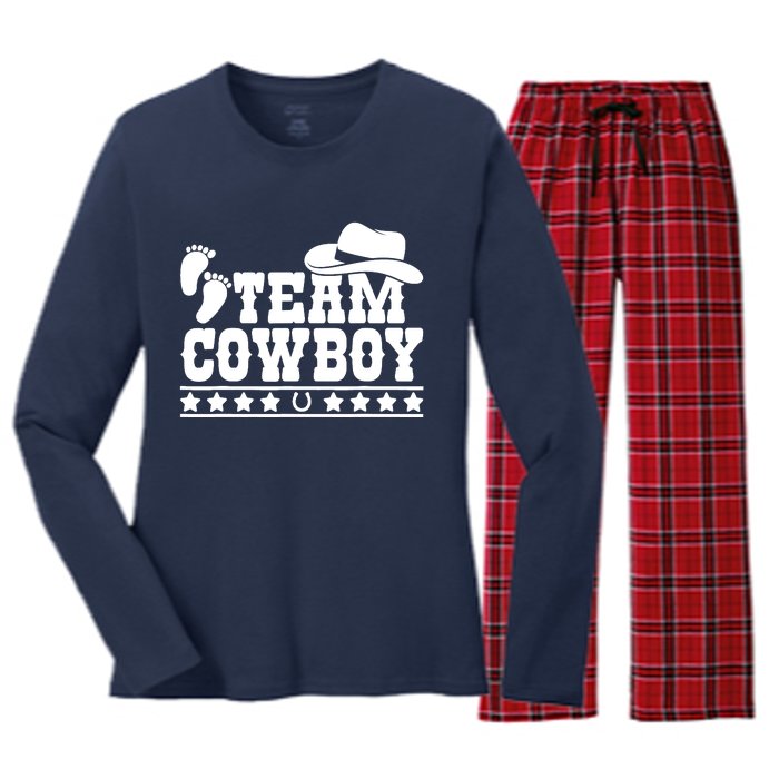 Team Cowboy Baby Gender Reveal Outfit Team Boy Gender Reveal Women's Long Sleeve Flannel Pajama Set 