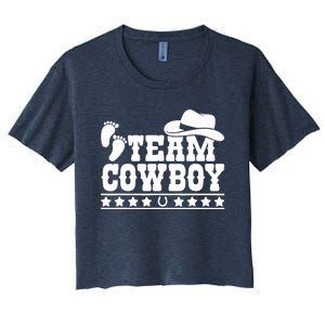 Team Cowboy Baby Gender Reveal Outfit Team Boy Gender Reveal Women's Crop Top Tee