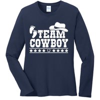 Team Cowboy Baby Gender Reveal Outfit Team Boy Gender Reveal Ladies Long Sleeve Shirt