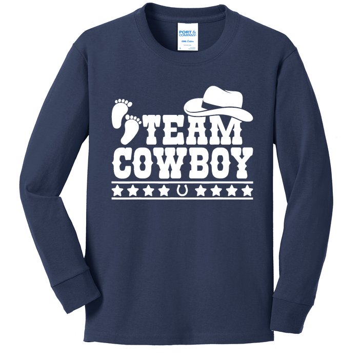 Team Cowboy Baby Gender Reveal Outfit Team Boy Gender Reveal Kids Long Sleeve Shirt