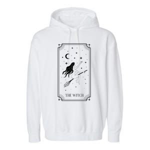 Tarot Card Crescent Moon And Witch Graphic Gift Garment-Dyed Fleece Hoodie