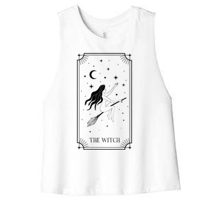 Tarot Card Crescent Moon And Witch Graphic Gift Women's Racerback Cropped Tank