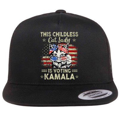 This Childless Cat Lady Is Voting Kamala Harris 2024 Flat Bill Trucker Hat