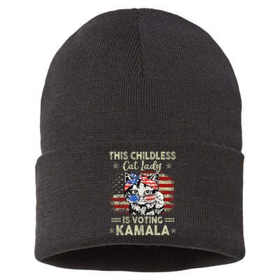 This Childless Cat Lady Is Voting Kamala Harris 2024 Sustainable Knit Beanie