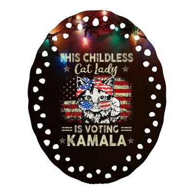 This Childless Cat Lady Is Voting Kamala Harris 2024 Ceramic Oval Ornament