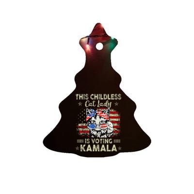 This Childless Cat Lady Is Voting Kamala Harris 2024 Ceramic Tree Ornament