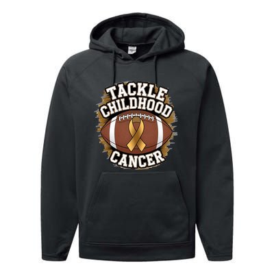 Tackle Childhood Cancer Gold Ribbon Childs Cancer Awareness Performance Fleece Hoodie