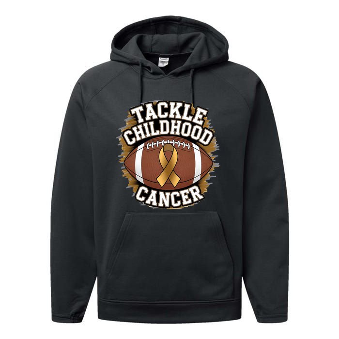 Tackle Childhood Cancer Gold Ribbon Childs Cancer Awareness Performance Fleece Hoodie