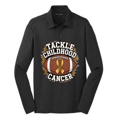 Tackle Childhood Cancer Gold Ribbon Childs Cancer Awareness Silk Touch Performance Long Sleeve Polo