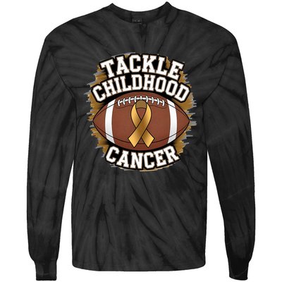 Tackle Childhood Cancer Gold Ribbon Childs Cancer Awareness Tie-Dye Long Sleeve Shirt