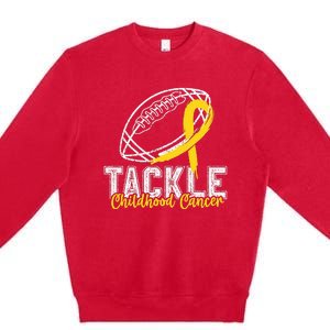 Tackle Childhood Cancer Football Childhood Cancer Awareness Premium Crewneck Sweatshirt