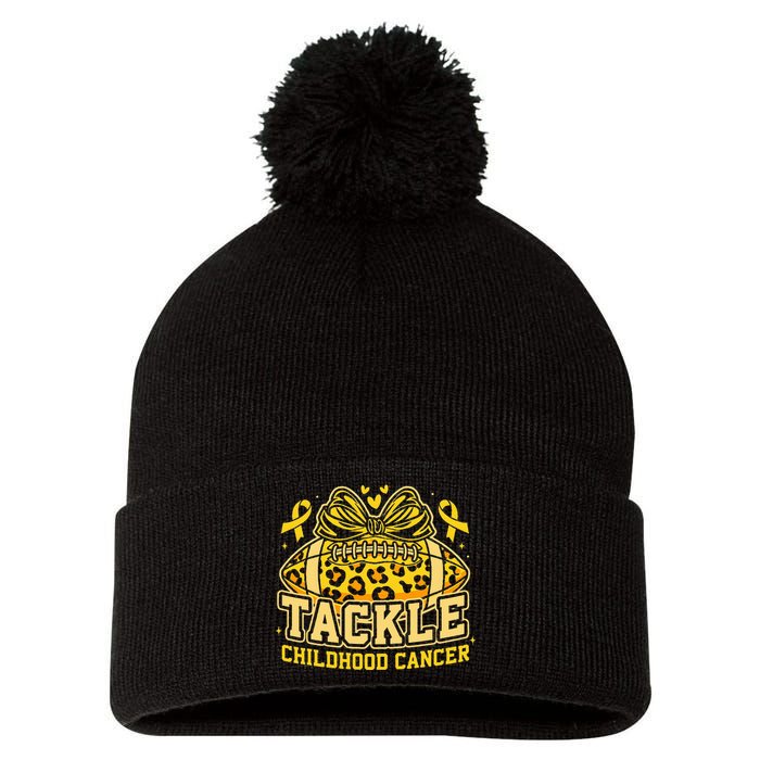 Tackle Childhood Cancer Football Childhood Cancer Awareness Pom Pom 12in Knit Beanie