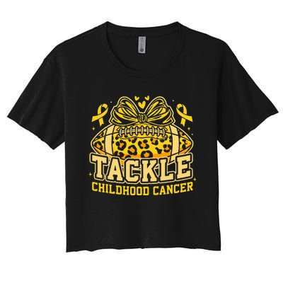 Tackle Childhood Cancer Football Childhood Cancer Awareness Women's Crop Top Tee