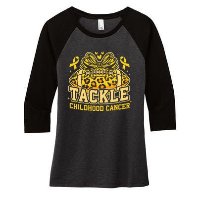 Tackle Childhood Cancer Football Childhood Cancer Awareness Women's Tri-Blend 3/4-Sleeve Raglan Shirt